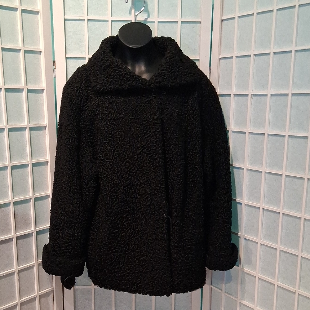 Women's Black Curly Lamb Jacket For Use, Repair Or Parts 6543